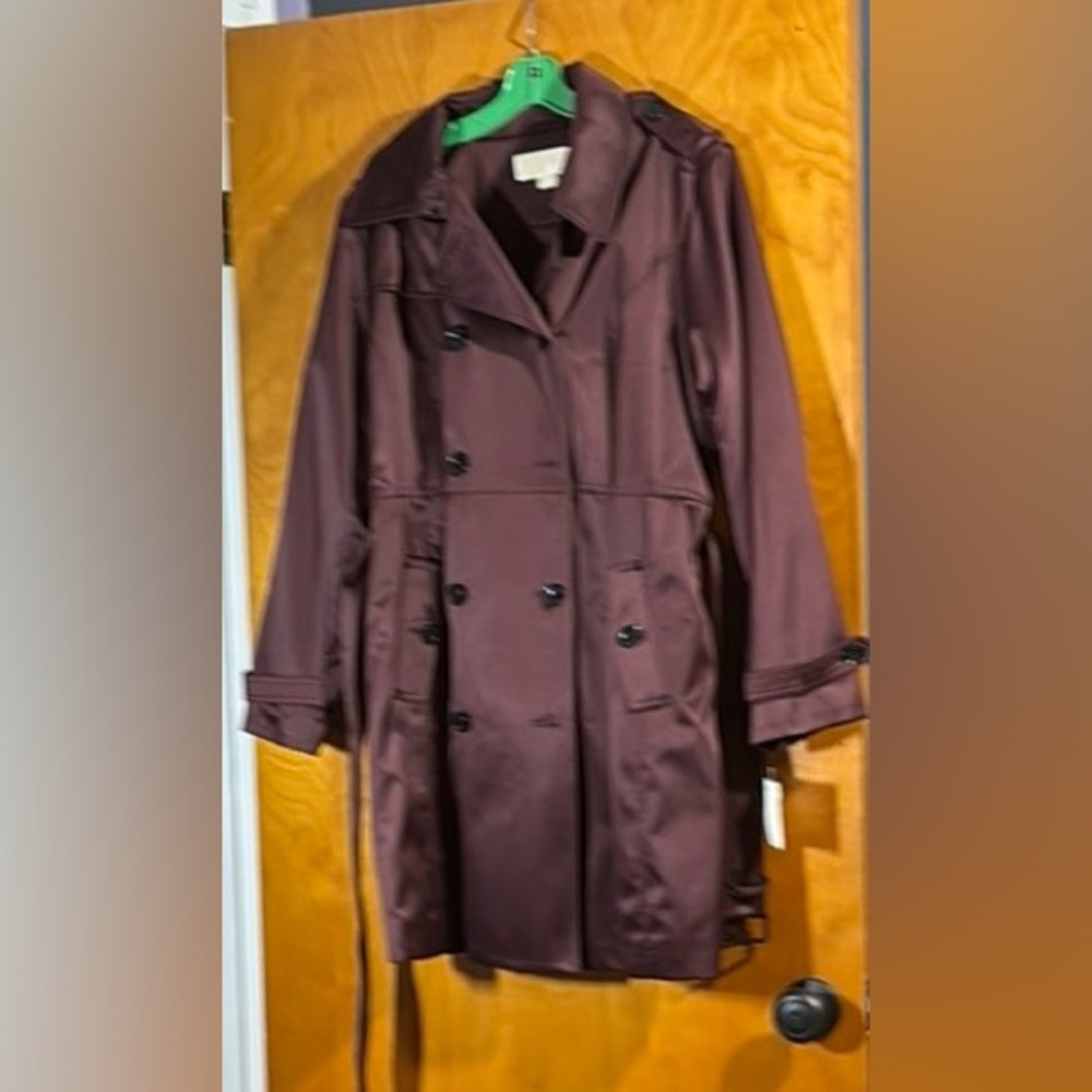 Michael Kors Trench Coat, sateen maroon color, size XL